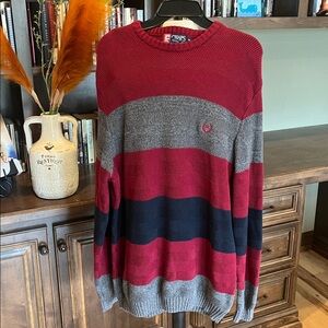 Oversized Crewneck Sweater Chaps Ralph Lauren Striped Burgundy Gray Striped